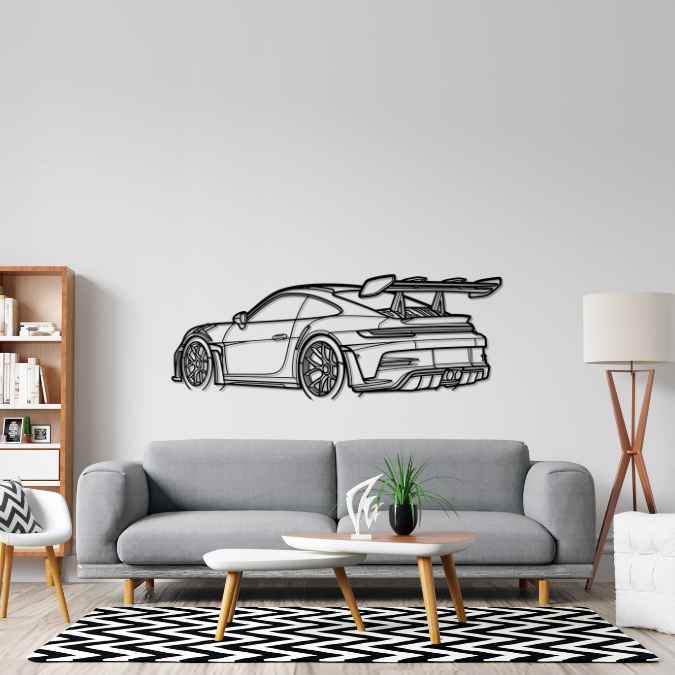 911 GT3 RS Model 992 Back Angle Silhouette Metal Wall Art