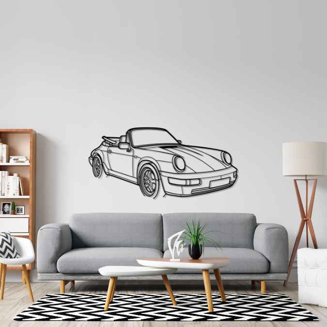 911 964 Convertible 1991 Angle Silhouette Metal Wall Art