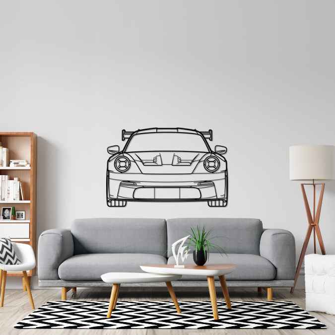 911 GT3 RS Model 992 Front Silhouette Metal Wall Art