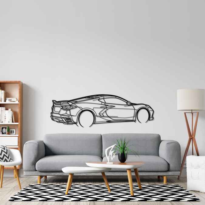 Corvette C8 Back Angle Silhouette Metal Wall Art