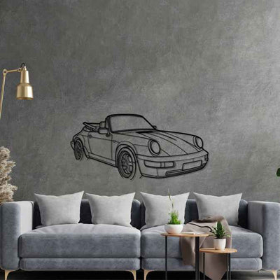 911 964 Convertible 1991 Angle Silhouette Metal Wall Art