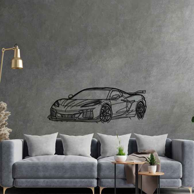 Corvette C8 2024 Angle Silhouette Metal Wall Art