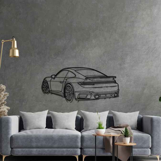 911 Model 992 Turbo Back Angle Silhouette Metal Wall Art