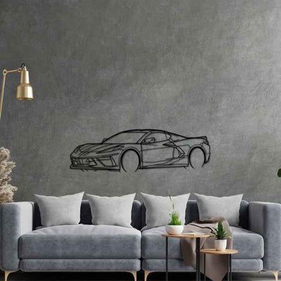 Corvette C8 Front Angle Silhouette Metal Wall Art