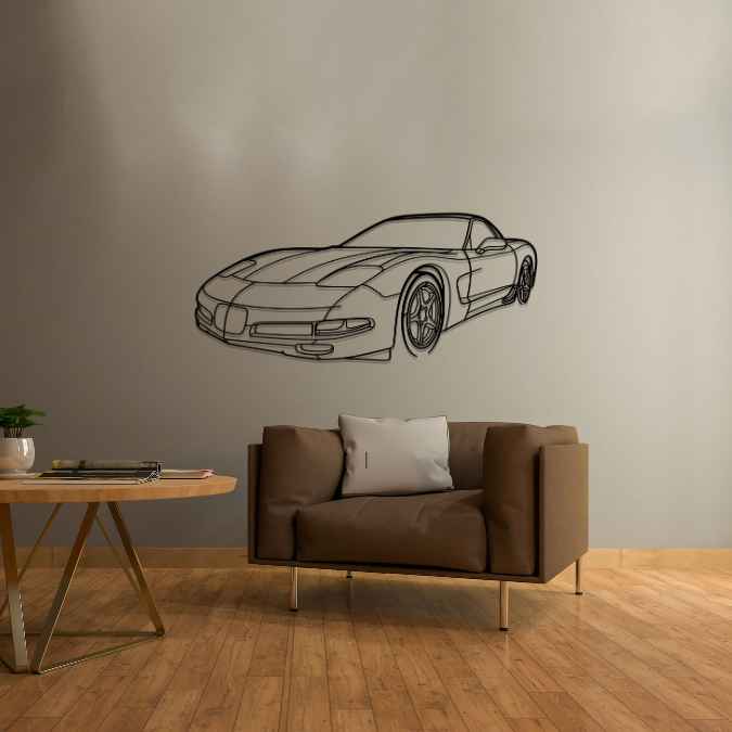 Corvette C5 2002 Angle Silhouette Metal Wall Art