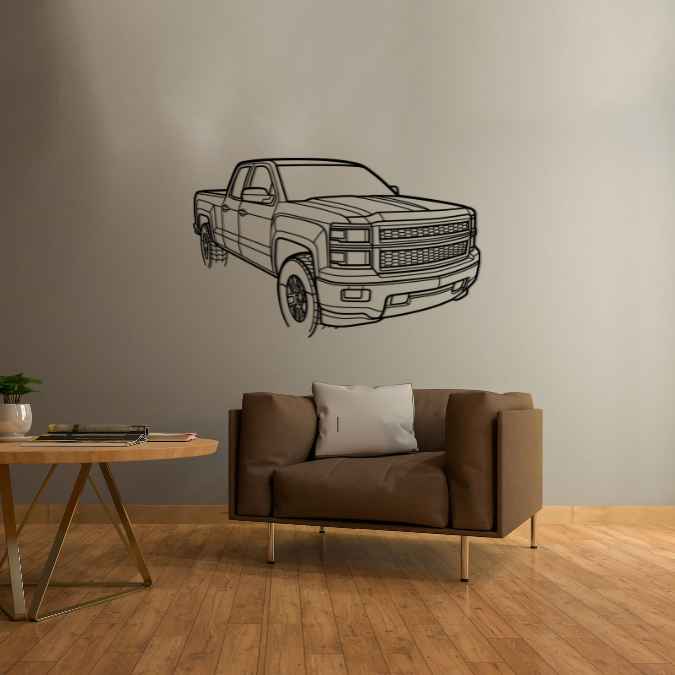 Silverado 1500 2015 Angle Silhouette Metal Wall Art