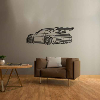 911 GT3 RS Model 992 Back Angle Silhouette Metal Wall Art