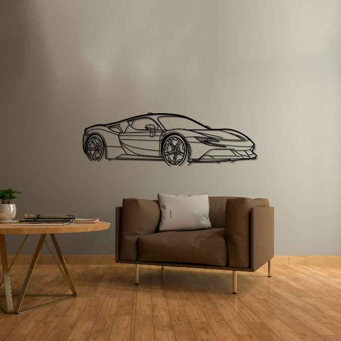 SF90 Stradale Angle Silhouette Metal Wall Art