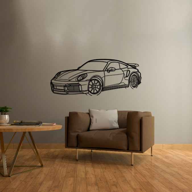 911 Model 992 Turbo Angle Silhouette Metal Wall Art