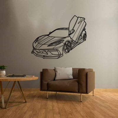 Corvette C8 Angle Silhouette Metal Wall Art