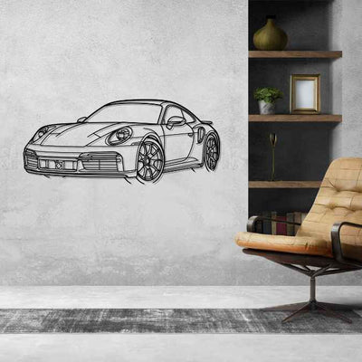 911 Model 992 Turbo Front Angle Silhouette Metal Wall Art