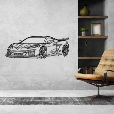 Corvette C8 2024 Angle Silhouette Metal Wall Art