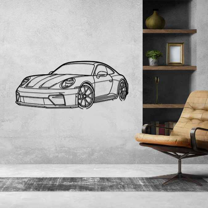 911 GT3 Model 992.2 Touring Front Angle Silhouette Metal Wall Art