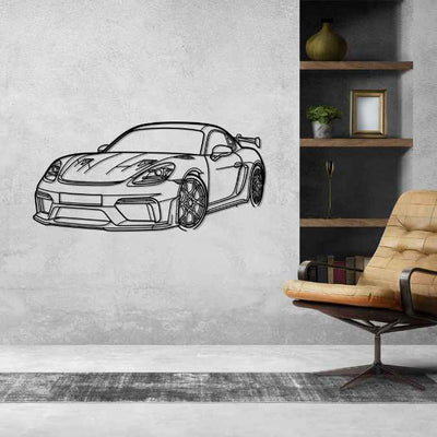 Cayman 718 GT4 RS Angle Silhouette Metal Wall Art