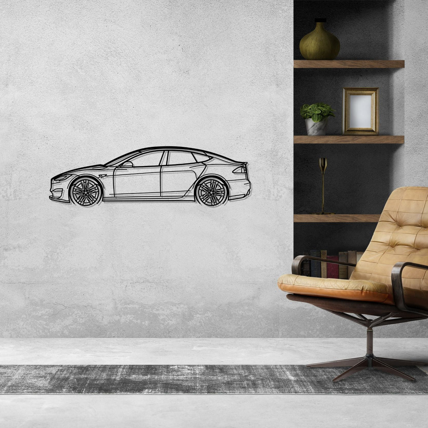 Model S Plaid 2022 Detailed Silhouette Metal Wall Art