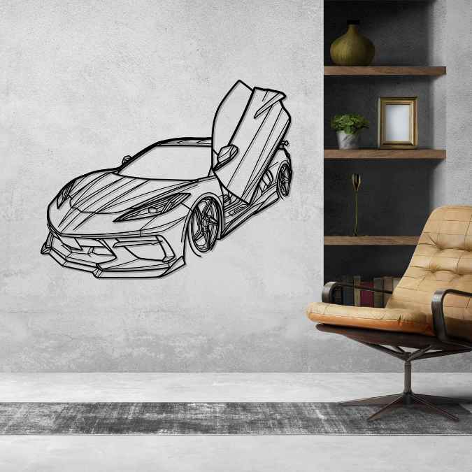 Corvette C8 Angle Silhouette Metal Wall Art