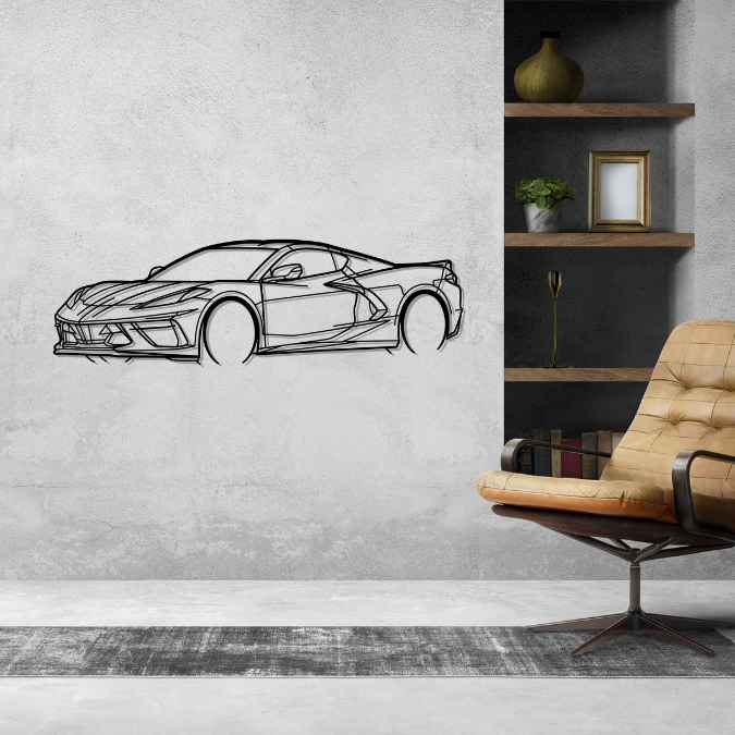 Corvette C8 Front Angle Silhouette Metal Wall Art