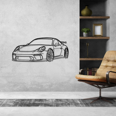 911 GT3 model 991 Front Angle Silhouette Metal Wall Art