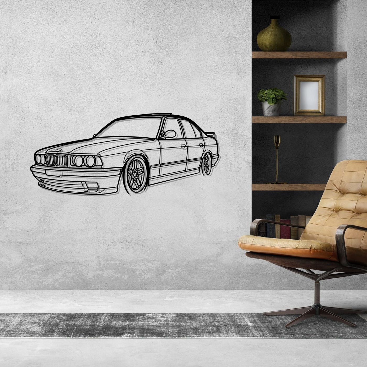 E34 Front Angle Silhouette Metal Wall Art