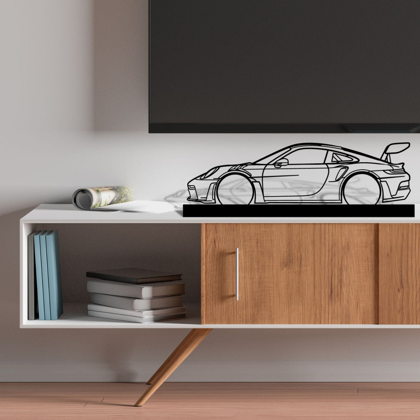 911 GT3 RS model 992 Silhouette Metal Art Stand